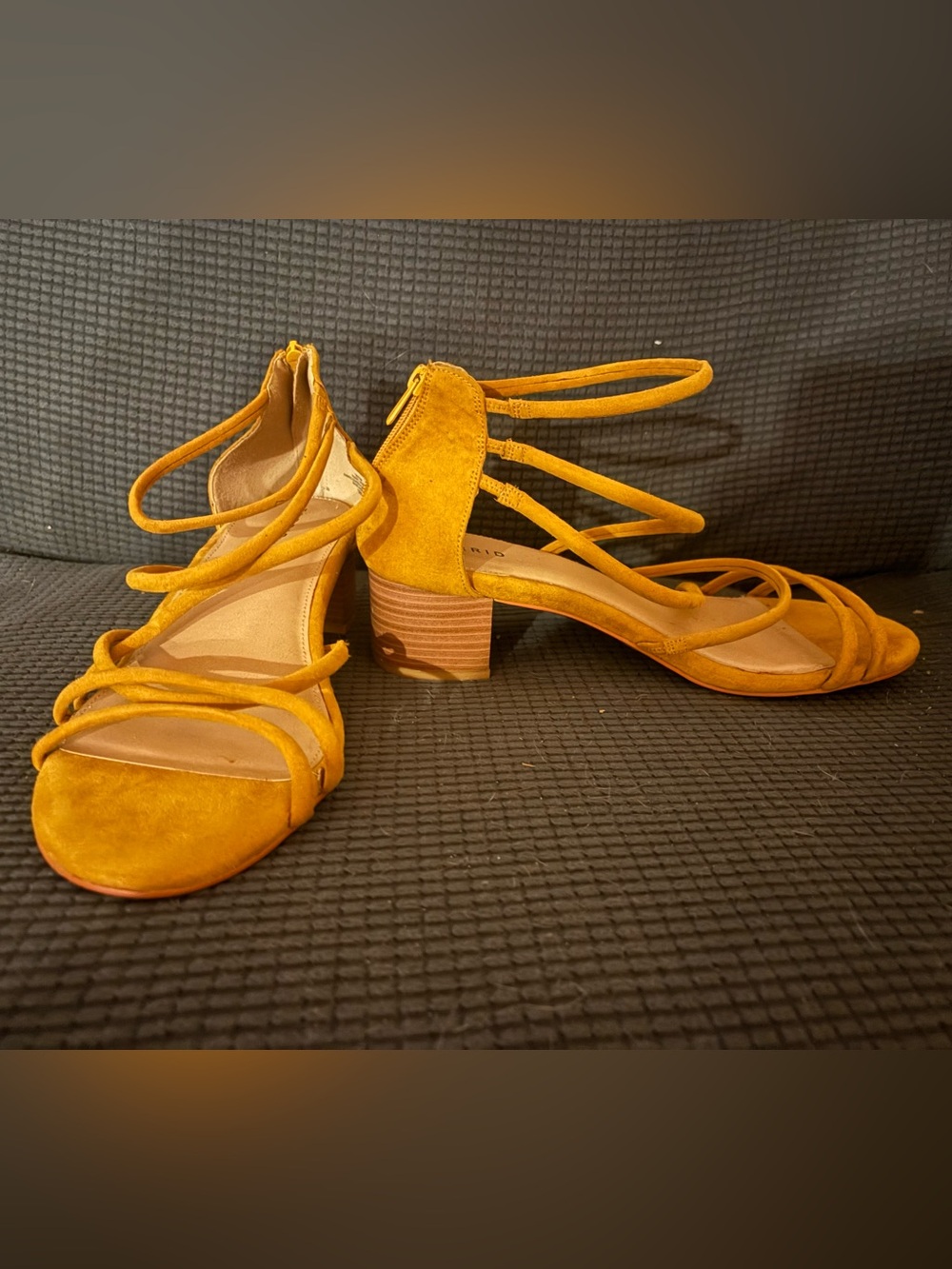 Women’s Strappy Low Block Heel Sandals  13W Mustard Yellow